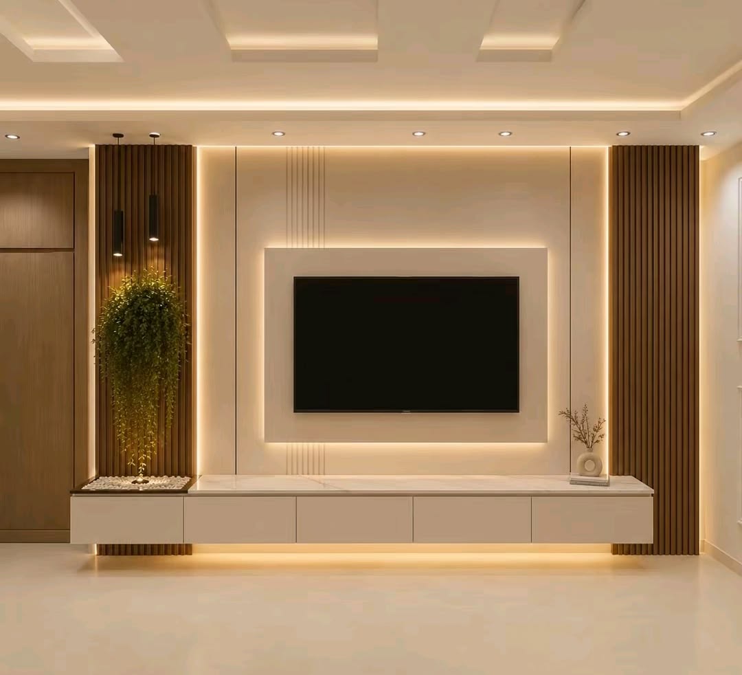 Media wall unit with fireplace